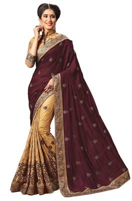 Trendmalls  Heavy Embroidery art Silk and Satin Puple Saree with Blouse  1