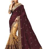Trendmalls  Heavy Embroidery art Silk and Satin Puple Saree with Blouse 