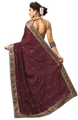 Trendmalls  Heavy Embroidery art Silk and Satin Puple Saree with Blouse  2
