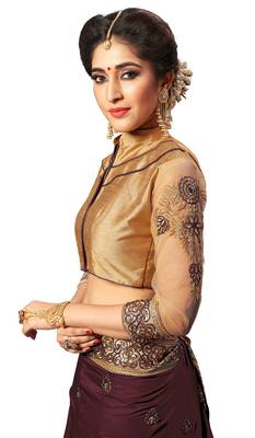 Trendmalls  Heavy Embroidery art Silk and Satin Puple Saree with Blouse  5