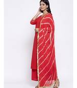 Red V neck Suit Set with leheriya dupatta