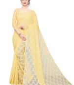 Light yellow plain Russel net saree