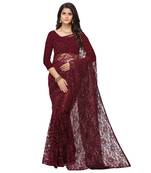 Maroon plain Russel net saree
