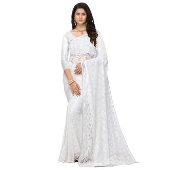 White plain Russel net saree 1