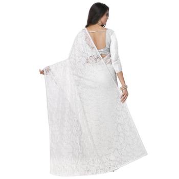 White plain Russel net saree 3