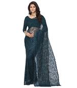 Dark green plain Russel net saree