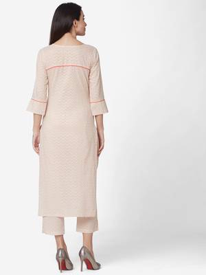 Cream color Printed Kurta Set 2