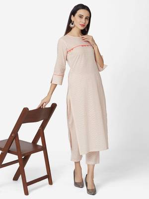 Cream color Printed Kurta Set 3