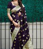  dark purple woven banarasi silk saree with blouse