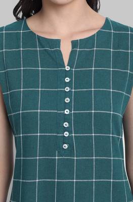 Janasya Teal printed cotton ethnic kurtis 5