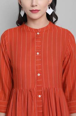 Janasya Orange woven rayon short kurtis 5