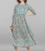 Janasya Sea green printed cotton party wear kurtis