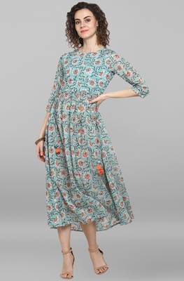 Janasya Sea green printed cotton party wear kurtis 2