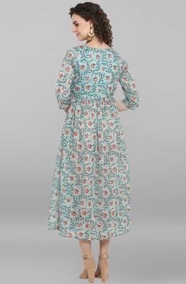 Janasya Sea green printed cotton party wear kurtis 3