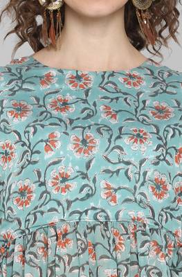 Janasya Sea green printed cotton party wear kurtis 5
