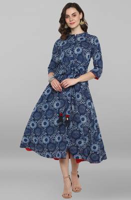 Janasya Blue printed cotton party wear kurtis 1