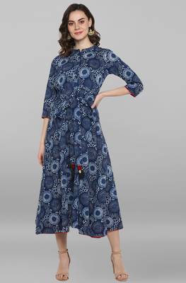 Janasya Blue printed cotton party wear kurtis 2