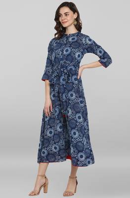 Janasya Blue printed cotton party wear kurtis 4