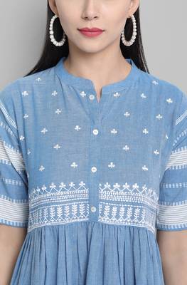 Blue printed cotton party wear kurtis 5