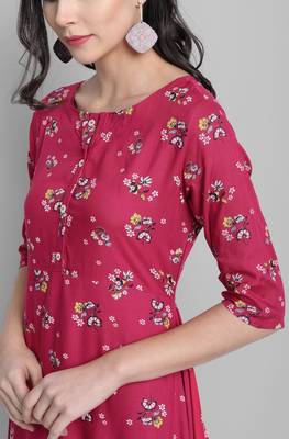 Janasya Pink printed rayon party wear kurtis 5