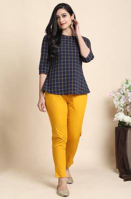 Janasya Blue woven cotton cotton tops 1