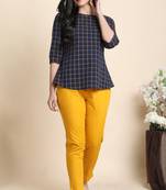 Janasya Blue woven cotton cotton tops