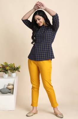 Janasya Blue woven cotton cotton tops 2