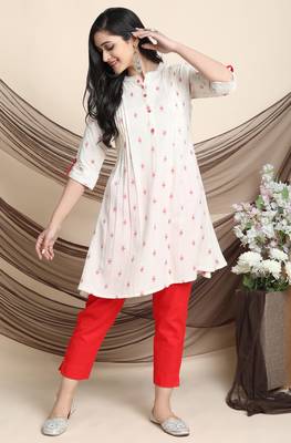 Janasya Off white woven viscose rayon tunics 1