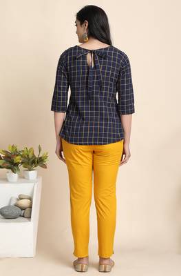 Janasya Blue woven cotton cotton tops 4
