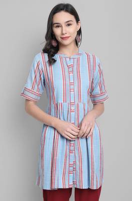 Janasya Blue printed cotton tunics 1