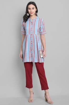 Janasya Blue printed cotton tunics 2