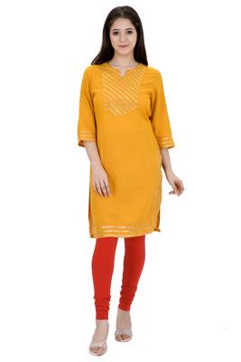 Mustard plain rayon ethnic-kurtis 1