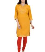 Mustard plain rayon ethnic-kurtis