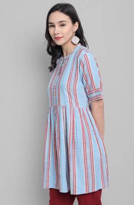 Janasya Blue printed cotton tunics 3