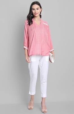 Janasya Pink woven viscose rayon party tops 2