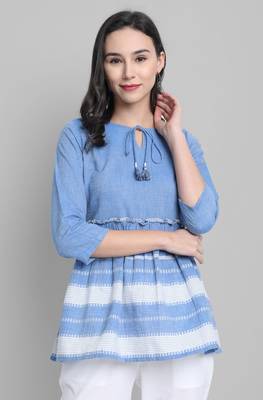 Blue woven cotton cotton tops 1