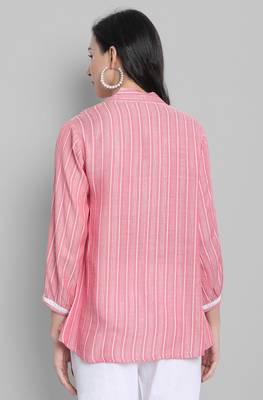 Janasya Pink woven viscose rayon party tops 4
