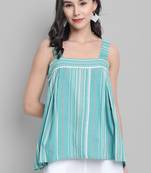 Janasya Green woven cotton cotton tops