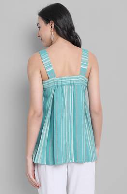 Janasya Green woven cotton cotton tops 4