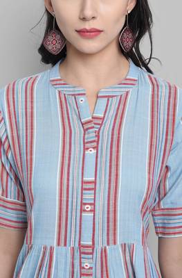 Janasya Blue printed cotton tunics 5