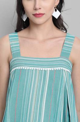 Janasya Green woven cotton cotton tops 5