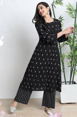 Janasya Black abstract print cotton salwar 1