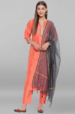 Peach plain faux silk salwar 1