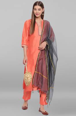Peach plain faux silk salwar 2