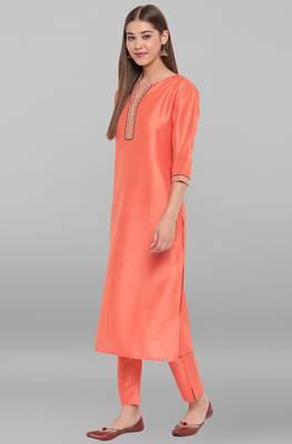 Peach plain faux silk salwar 3
