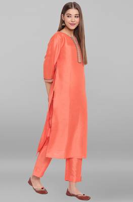 Peach plain faux silk salwar 4