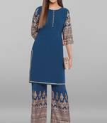 Teal printed faux crepe salwar