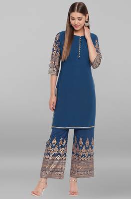 Teal printed faux crepe salwar 2