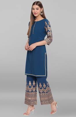 Teal printed faux crepe salwar 3
