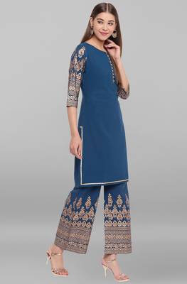 Teal printed faux crepe salwar 4